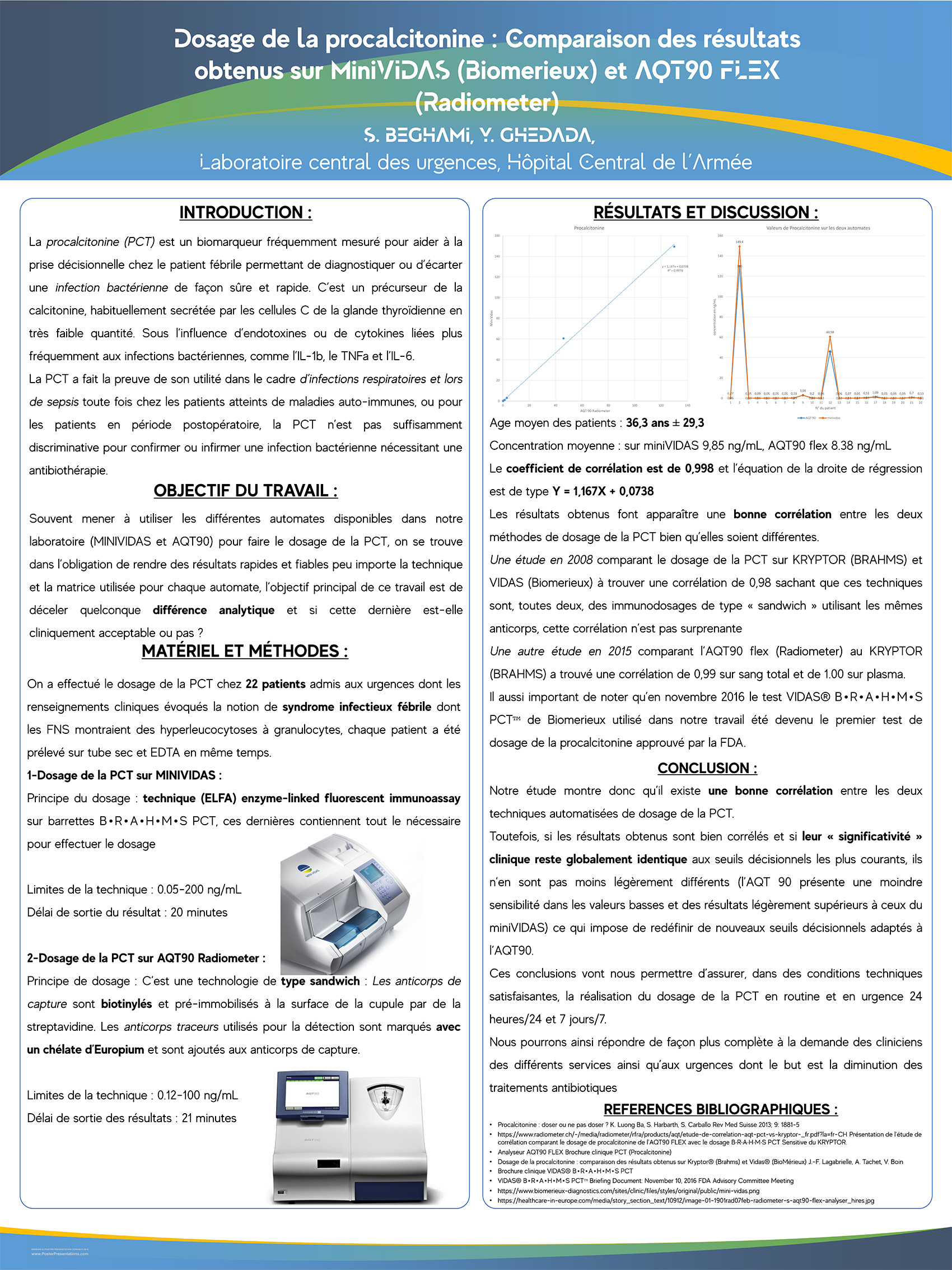 P119 : Dosage de la procalcitonine : Comparaison des résultats obtenus sur MiniVIDAS (Biomerieux) et AQT90 FLEX (Radiometer)