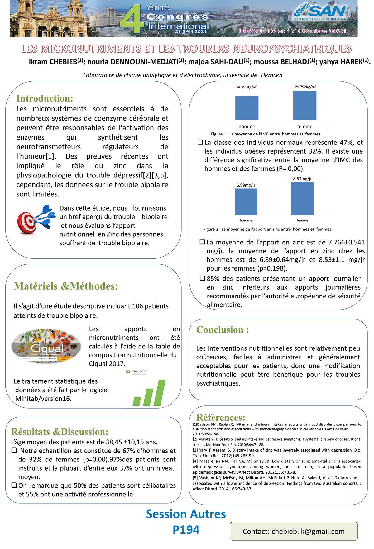 P194 : LES MICRONUTRIMENTS ET LES TROUBLES NEUROPSYCHIATRIQUES