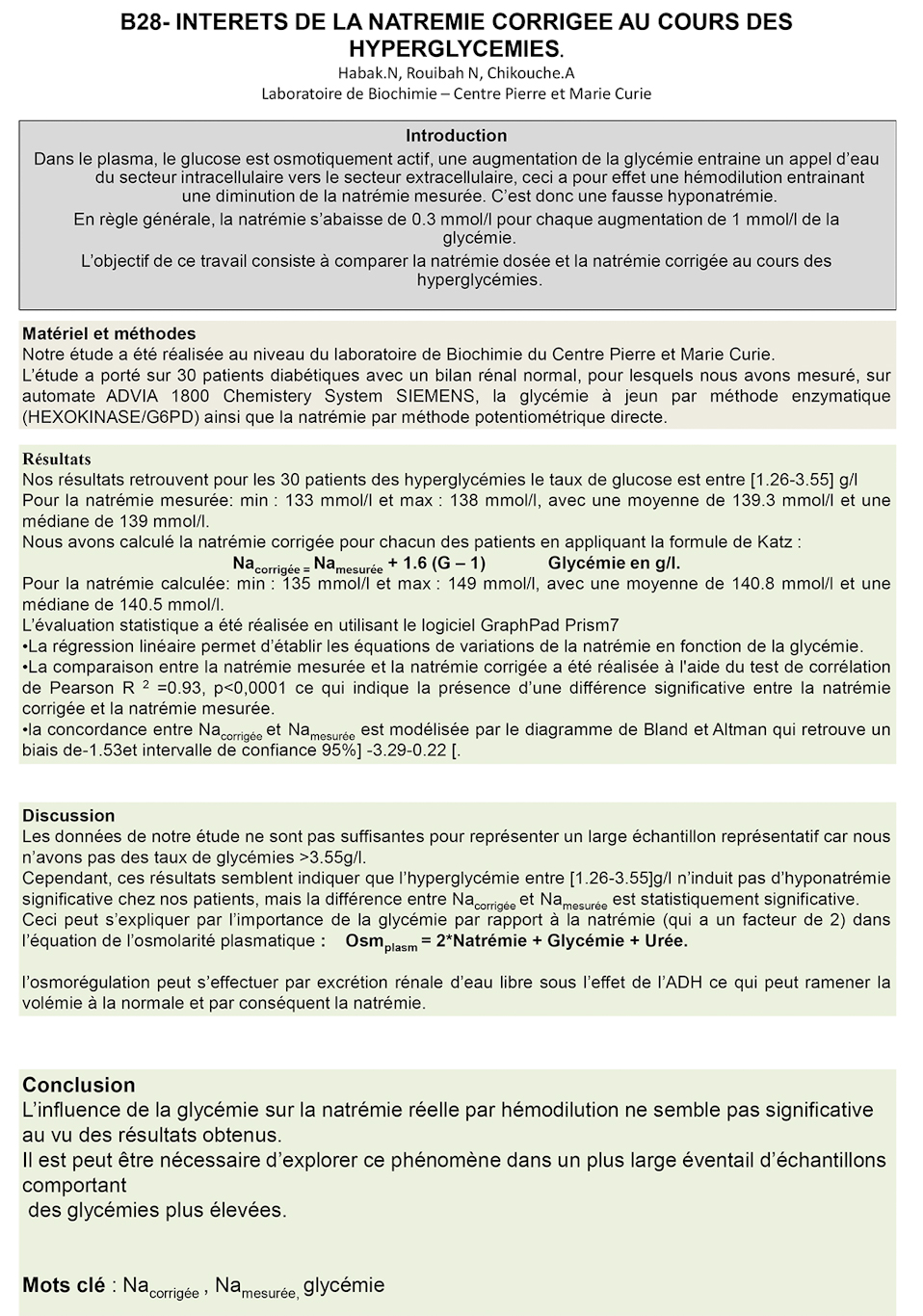 B28: INTERETS DE LA NATREMIE CORRIGEE AU COURS DES HYPERGLYCEMIES