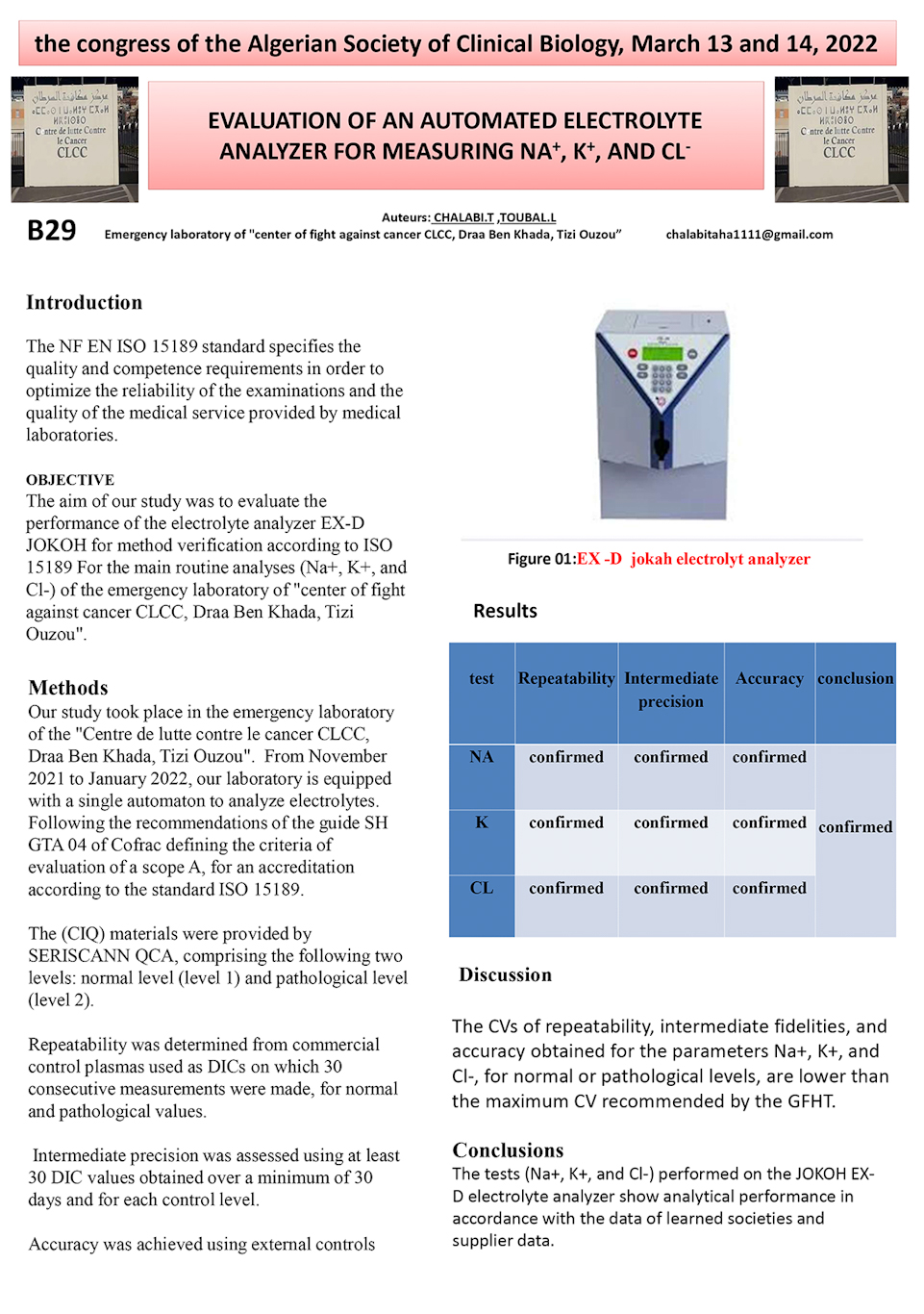 B29: EVALUATION OF AN AUTOMATED ELECTROLYTE ANALYZER FOR MEASURING NA+, K+, AND CL-