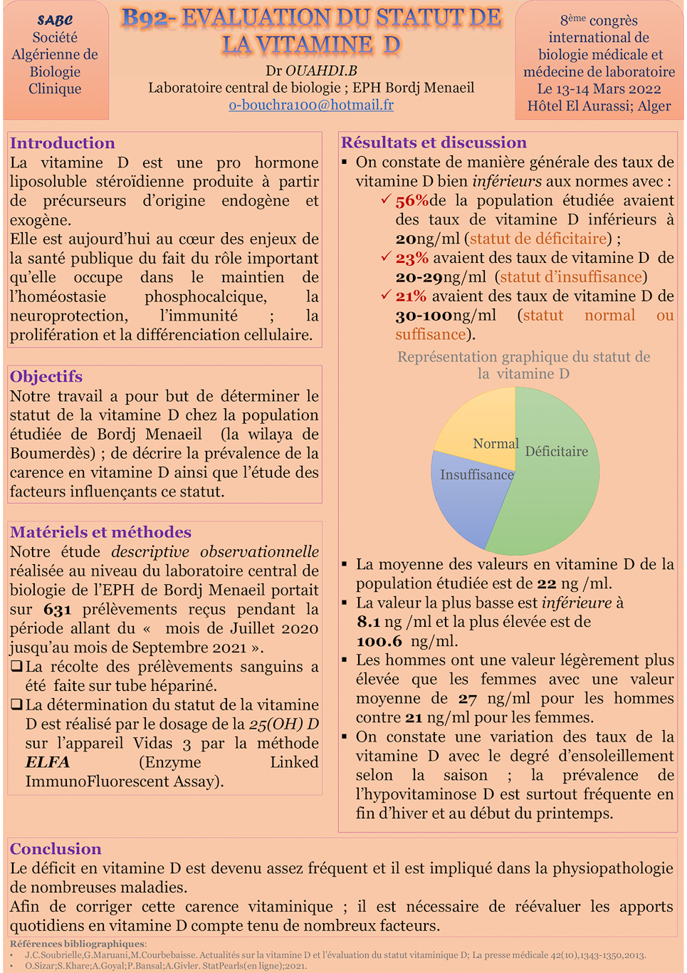 B92: EVALUATION DU STATUT DE LA VITAMINE  D