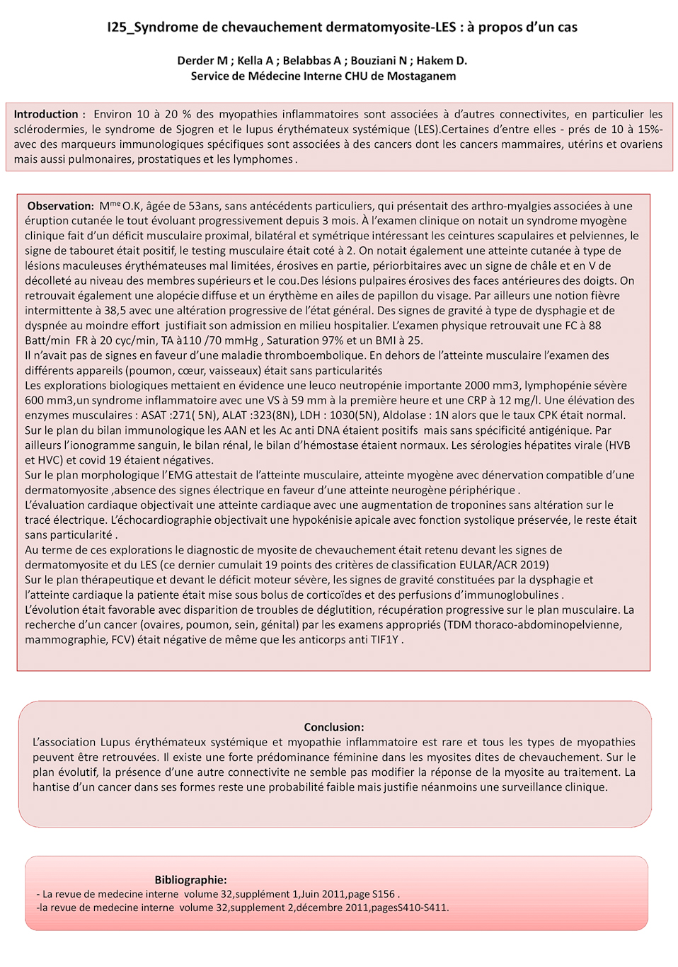 I25: Syndrome de chevauchement dermatomyosite-LES : à propos d’un cas