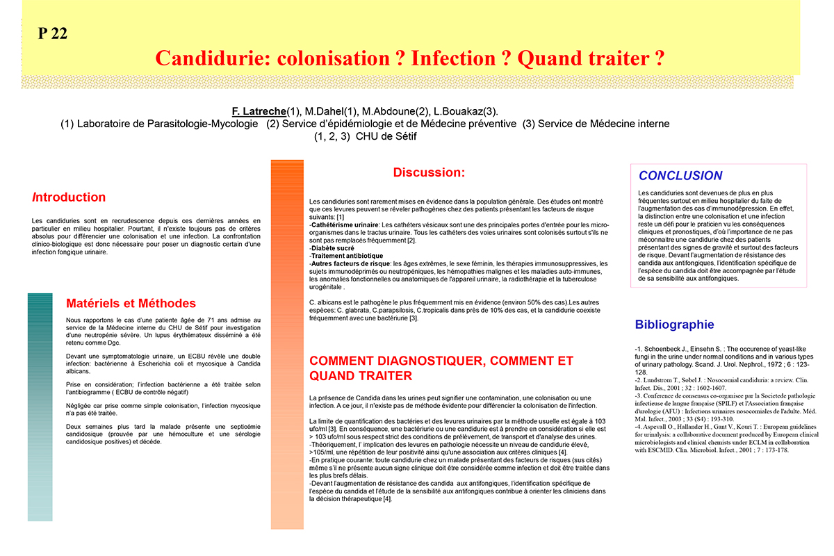 P22: Candidurie: colonisation ? Infection ? Quand traiter ?