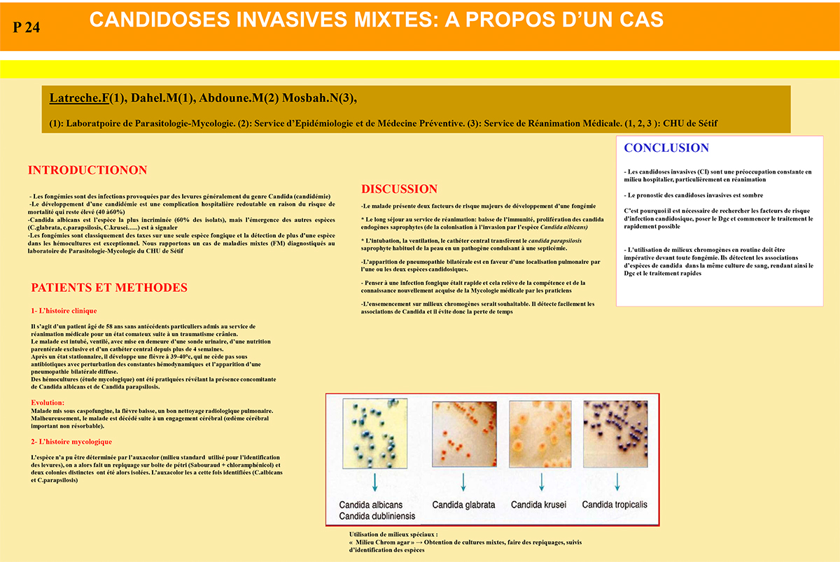 P24: CANDIDOSES INVASIVES MIXTES: A PROPOS D’UN CAS