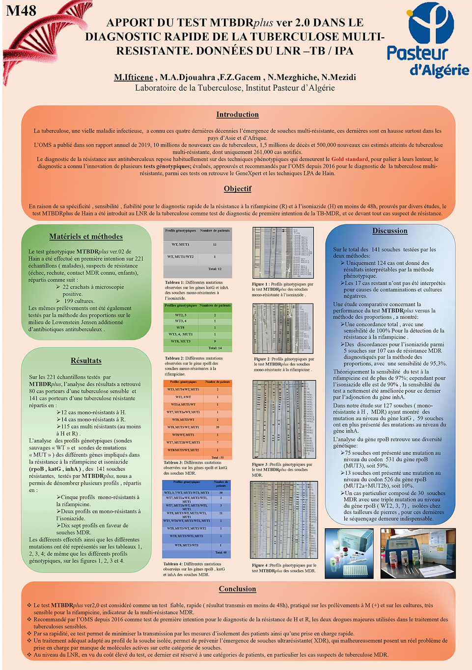 M48: APPORT DU TEST MTBDRplus ver 2.0 DANS LE DIAGNOSTIC RAPIDE DE LA TUBERCULOSE MULTI-RESISTANTE. DONNÉES DU LNR –TB / IPA