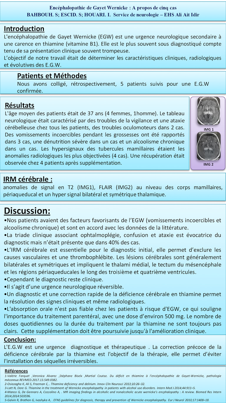 NV-26 Encéphalopathie de Gayet Wernicke : A propos de cinq cas.