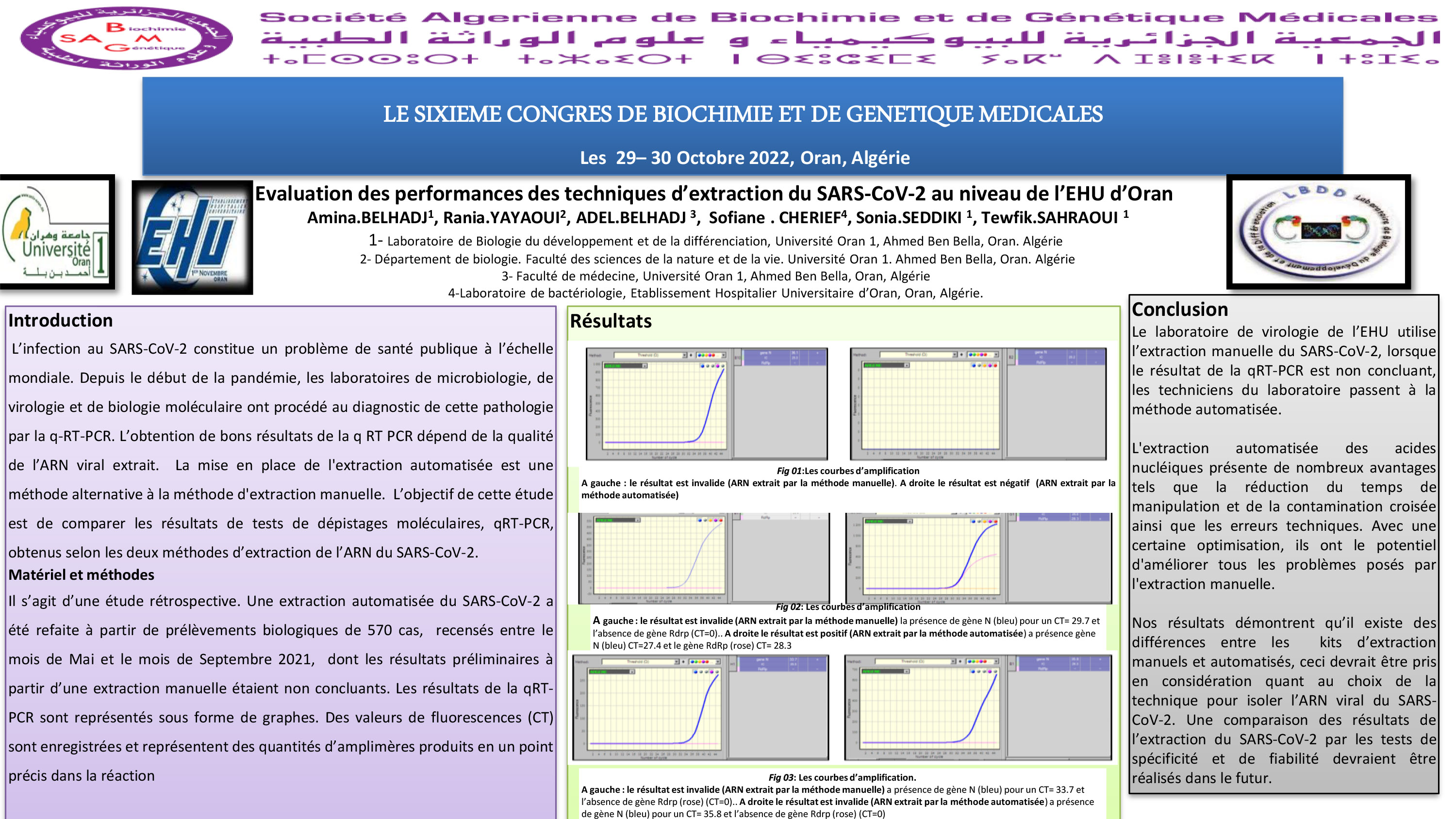 COVID : P8 - Evaluation des performances des techniques d’extraction du SARS-CoV-2 au niveau de l’EHU d’Oran 