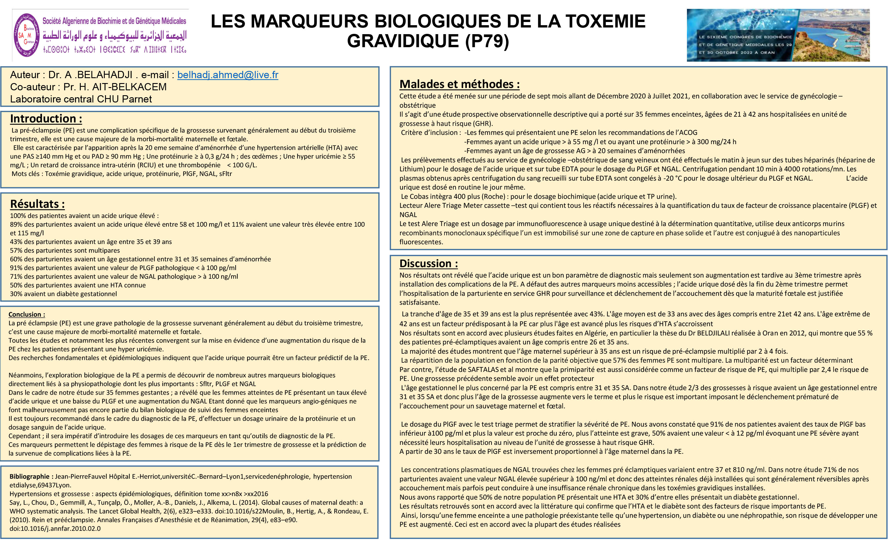 SANTE DE LA FEMME : P79- LES MARQUEURS BIOLOGIQUES DE LA TOXEMIE  GRAVIDIQUE