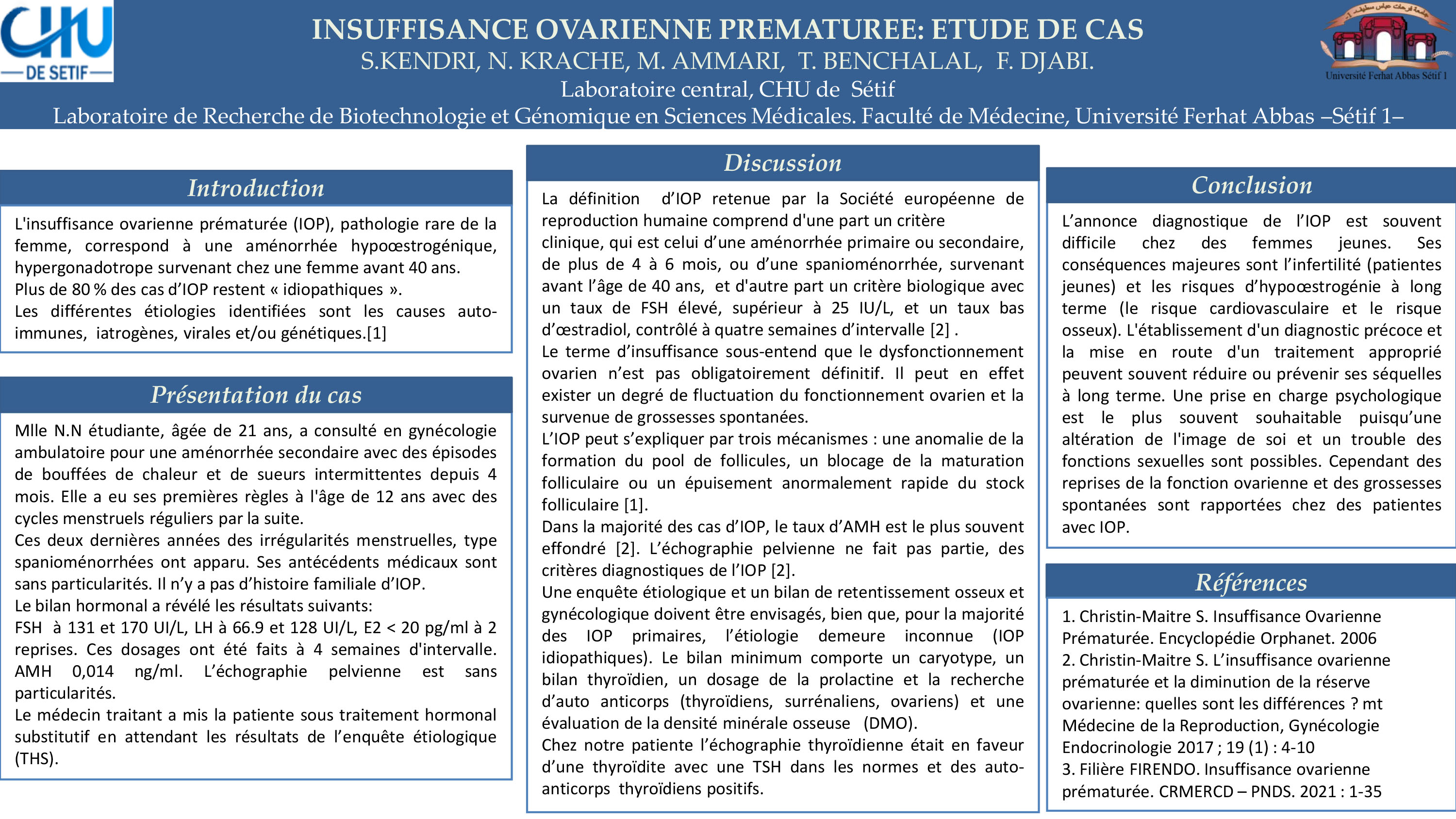 SANTE DE LA FEMME : P81- INSUFFISANCE OVARIENNE PREMATUREE: ETUDE DE CAS