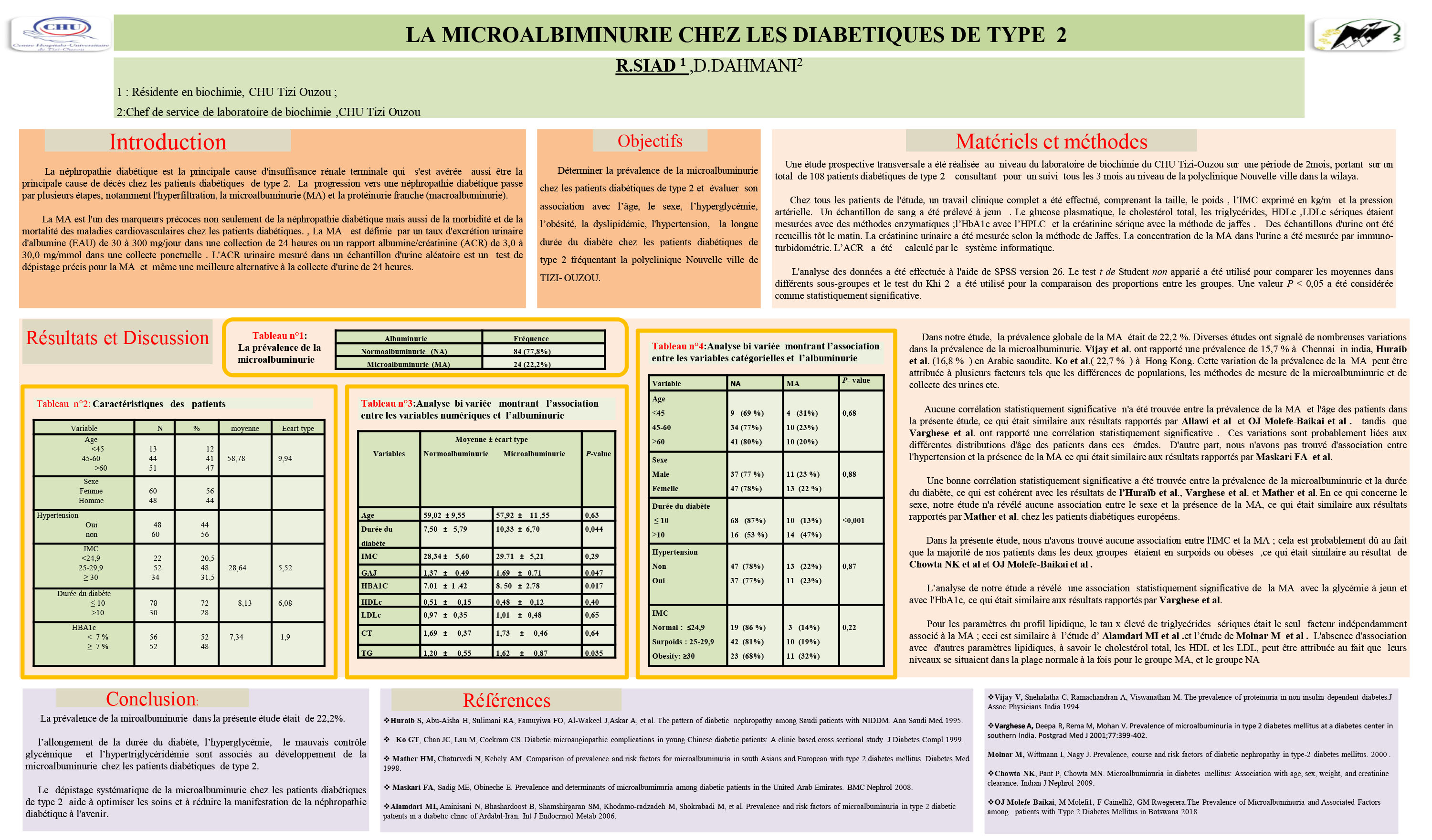 DIVERS : P124- LA MICROALBIMINURIE CHEZ LES DIABETIQUES DE TYPE 2