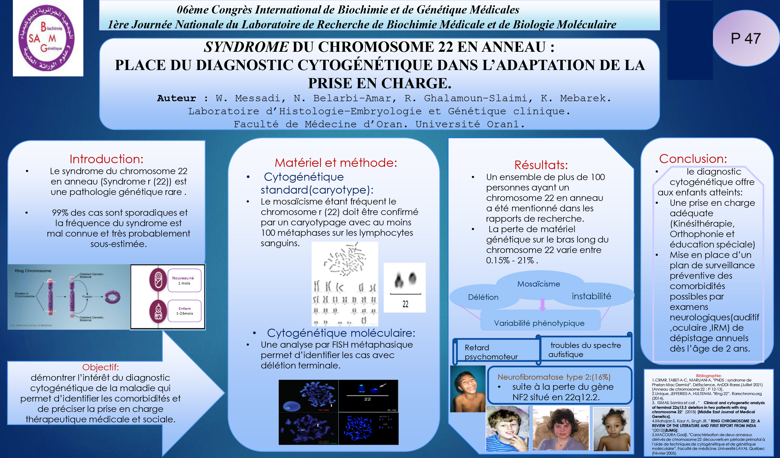 GENETIQUE: P47 - SYNDROME DU CHROMOSOME 22 EN ANNEAU : PLACE DU DIAGNOSTIC CYTOGÉNÉTIQUE DANS L’ADAPTATION DE LA PRISE EN CHARGE.