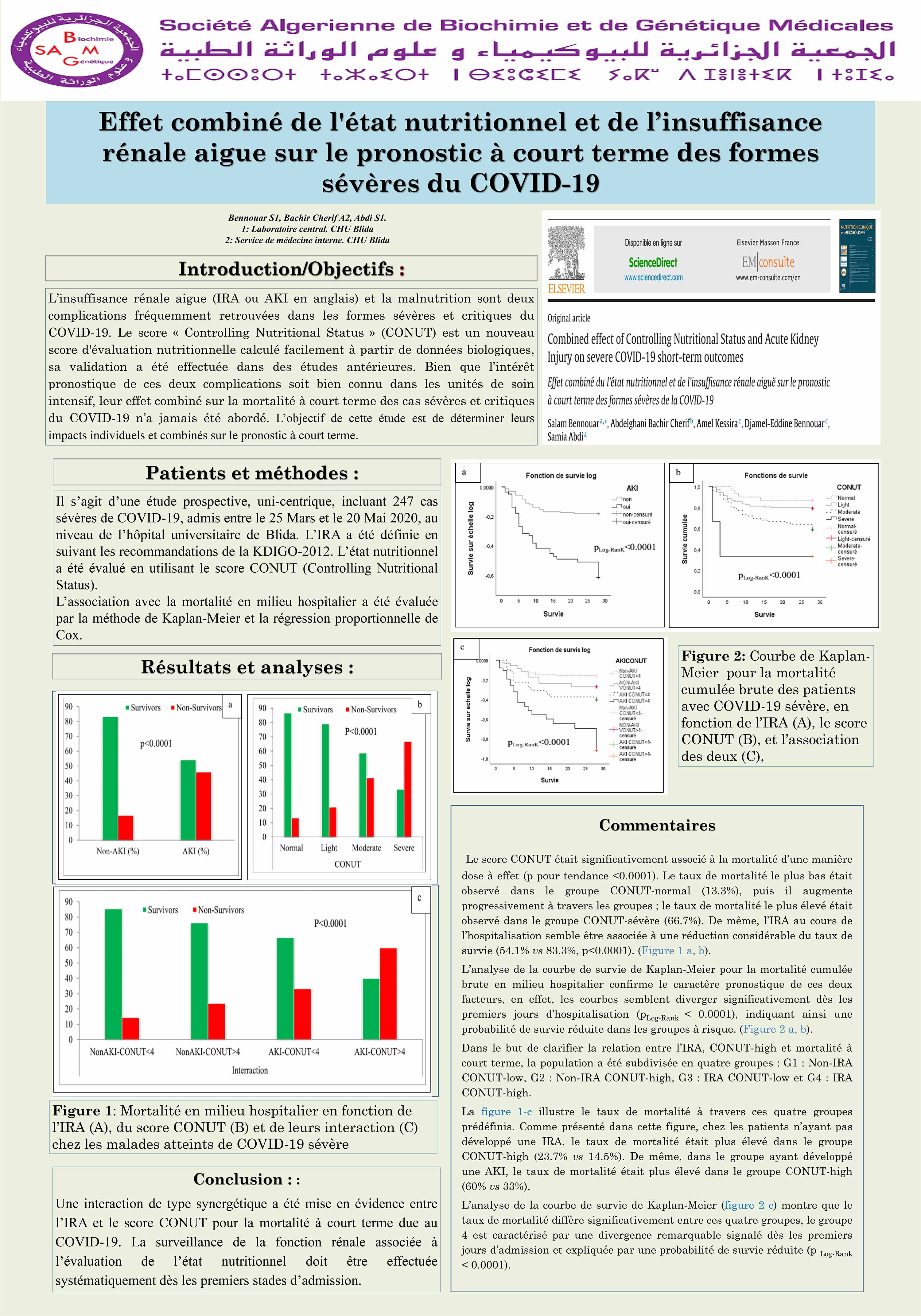 COVID : P5- Effet combiné de l'état nutritionnel et de l’insuffisance  rénale aigue sur le pronostic à court terme des formes  sévères du COVID-19