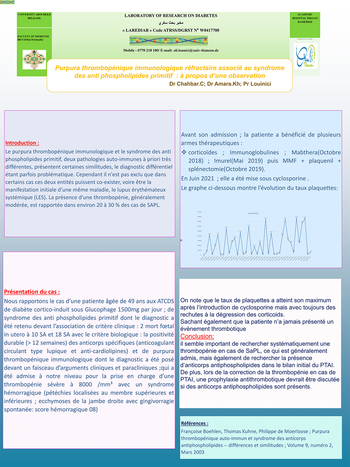 Purpura thrombopénique immunologique réfractaire associé au syndrome  des anti phospholipides primitif : à propos d’une observation