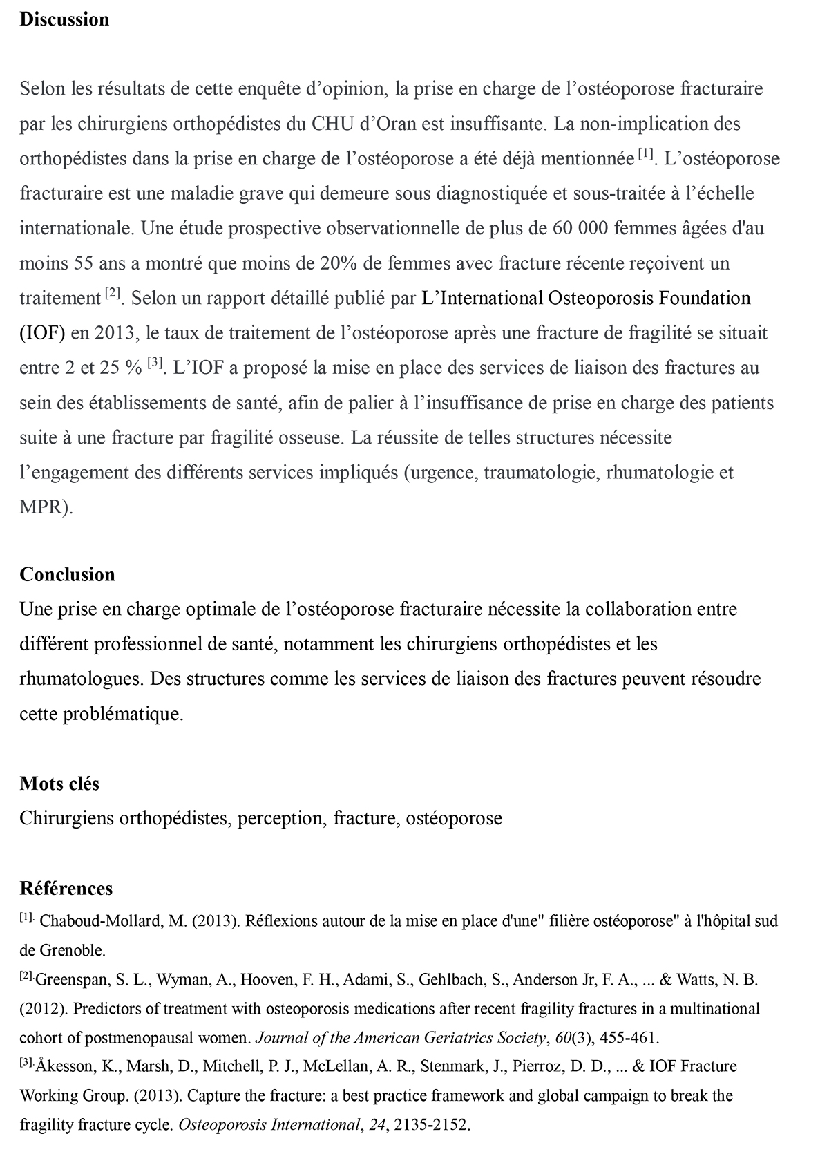 Perception de l’ostéoporose fracturaire par les chirurgiens orthopédistes du  CHU d’Oran