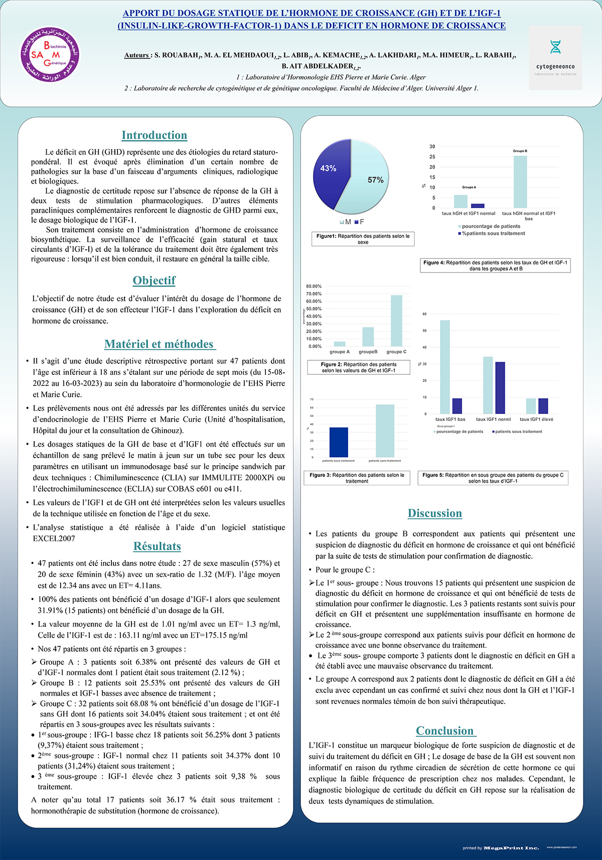 P2 : APPORT DU DOSAGE STATIQUE DE L’HORMONE DE CROISSANCE (GH) ET DE L’IGF-1 (INSULIN-LIKE-GROWTH-FACTOR-1) DANS LE DEFICIT EN HORMONE DE CROISSANCE