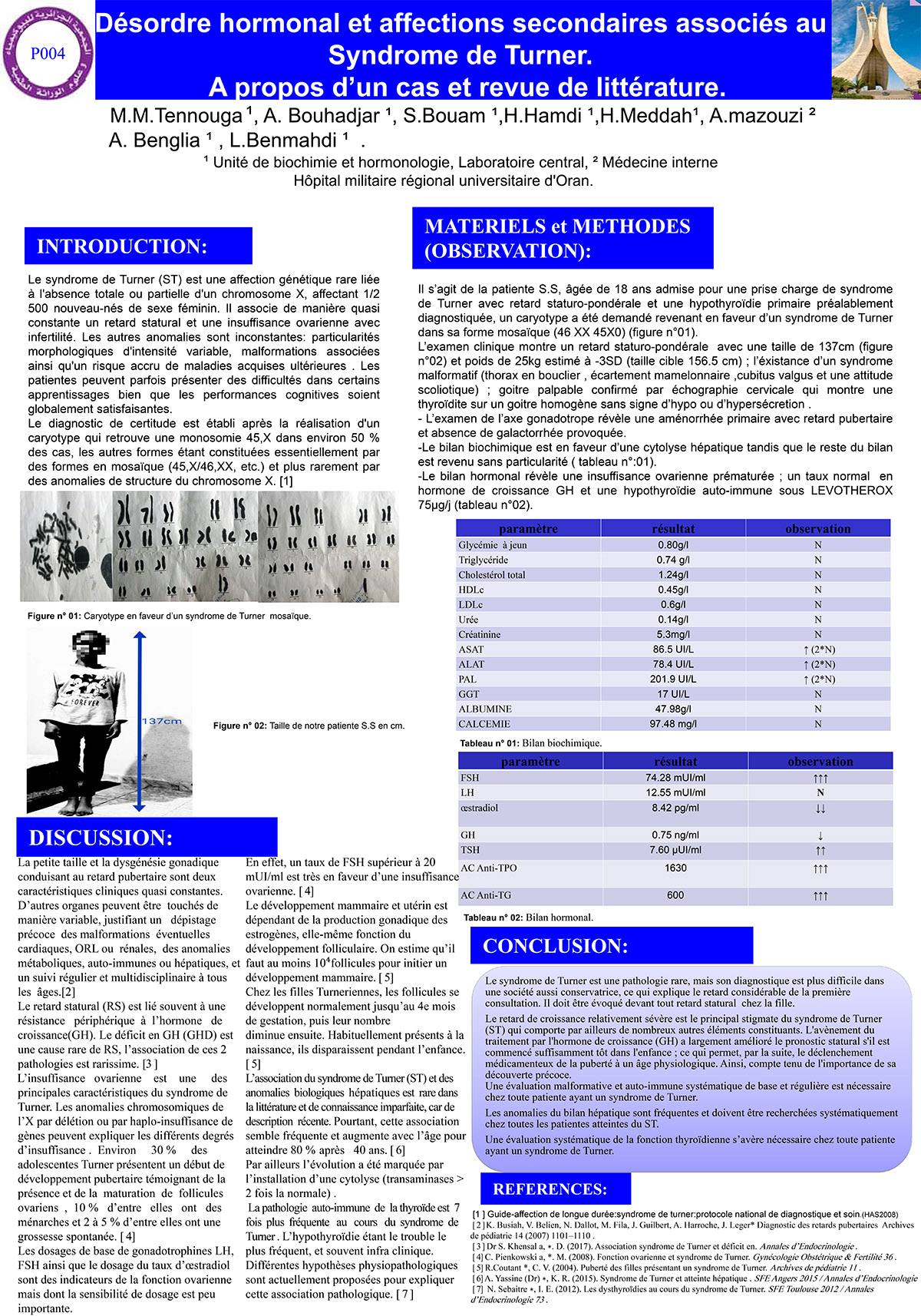 P4 : Désordre hormonal et affections se secondaires associés au Syndrome de Turner. A propos d’un cas et revue de littérature.