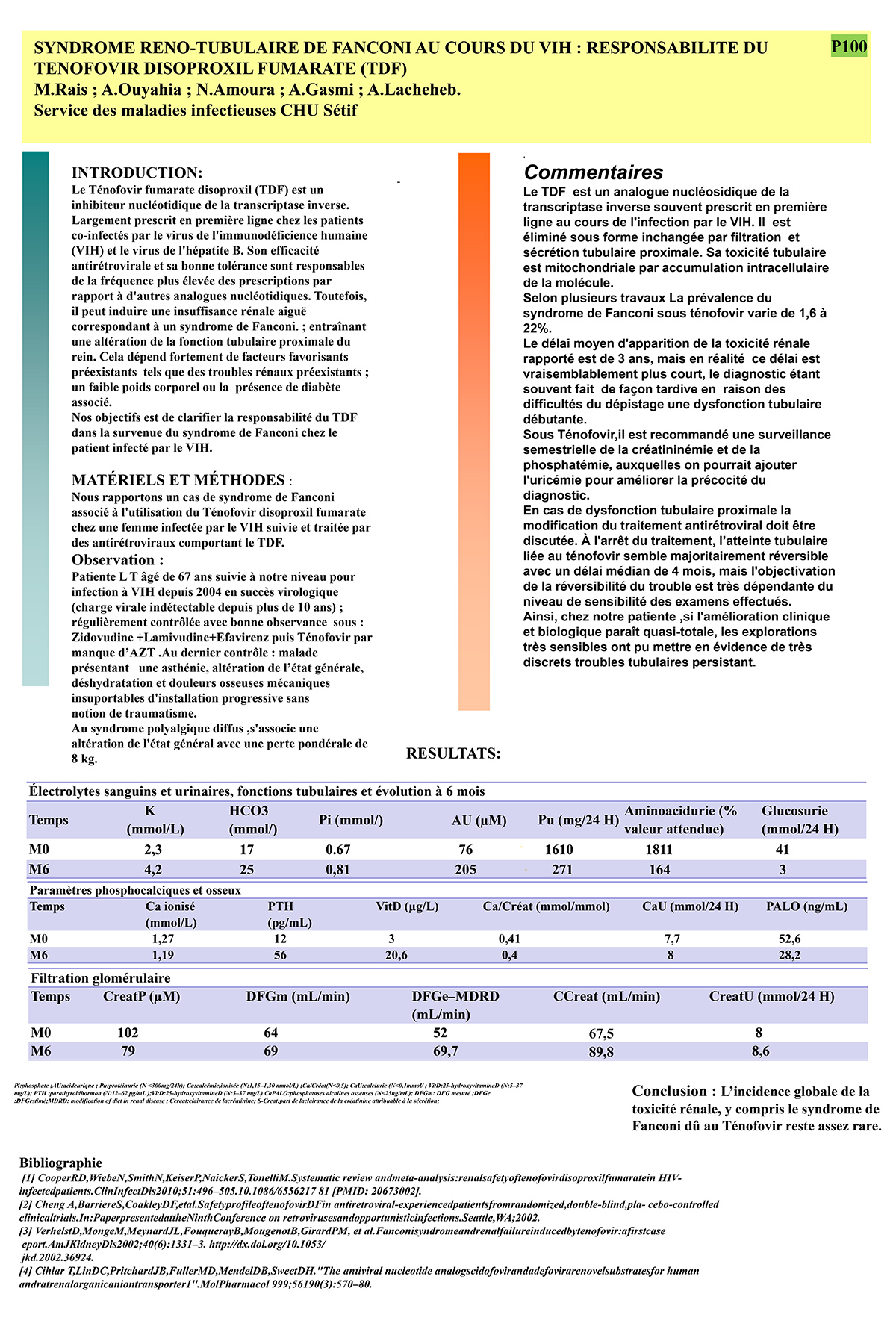 P100 : SYNDROME RENO-TUBULAIRE DE FANCONI AU COURS DU VIH : RESPONSABILITE DU TENOFOVIR DISOPROXIL FUMARATE (TDF)