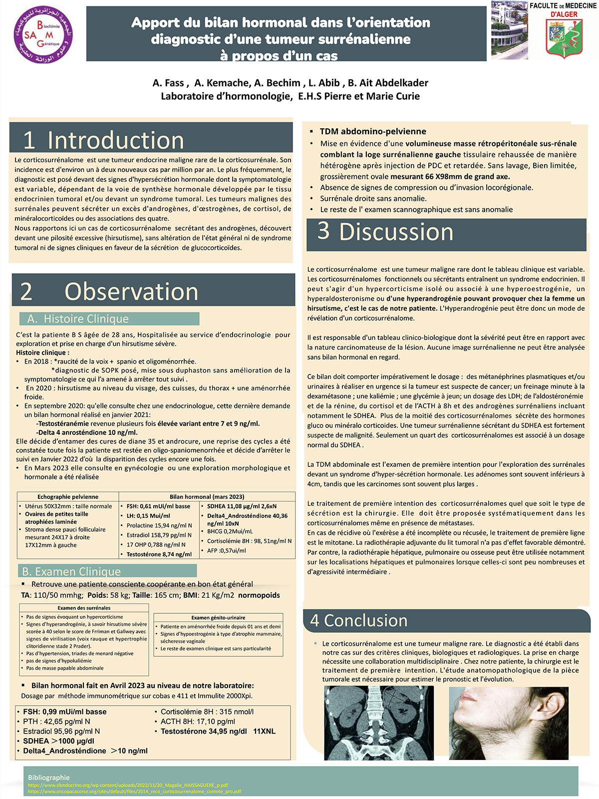 P131 : Apport du bilan hormonal dans l’orientation diagnostic d’une tumeur surrénalienne à propos d’un cas