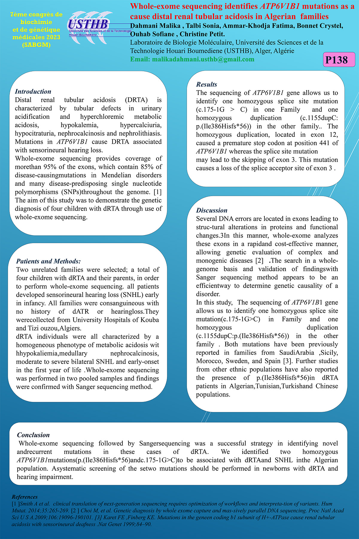 138 : Whole-exome sequencing identifies ATP6V1B1 mutations as a cause distal renal tubular acidosis in Algerian  families