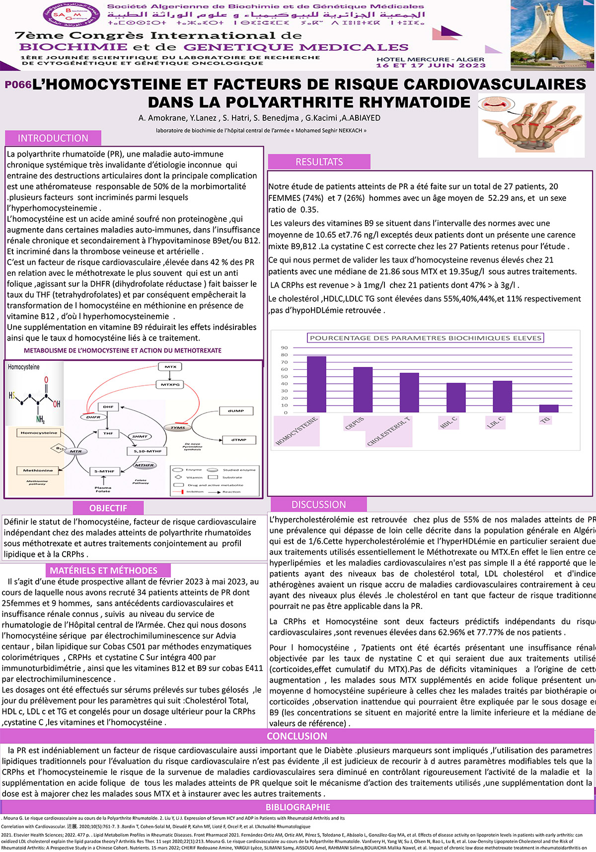 P66 : L’HOMOCYSTEINE ET FACTEURS DE RISQUE CARDIOVASCULAIRES DANS LA POLYARTHRITE RHYMATOIDE